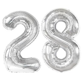 40 Inch Silver Number 28 Digital Balloon,Jumbo Mylar Foil Helium Balloon for 28 Balloons for Birthday Party,Wedding Anniversary Party Decorations