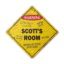 Scott's Room Sign Vintage Crossing Zone Xing | Indoor/Outdoor Plastic | 12" Tall Rustic Kids Bedroom Decor Door Children's Name boy Girl