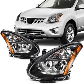 SCITOO Headlights for 2008-2013 for Nissan Rogue 2014-2015 for Nissan Rogue Select Pair Headlights Assembly Black Housing Amber Reflector NI2503170