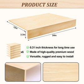 GRETJOB Wire Shelf Covers for Wire Racks, Wooden Shelf Covers with Natural Wood Grain, 0.2" Thick Removable Pantry, Closet, Kitchen Cabinet Organizer - 24x12 Inch Storage Shelves Liners (6 Pack)