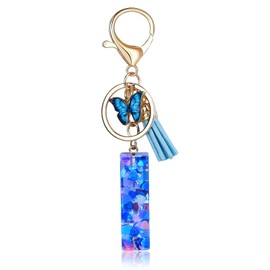 Fmeida Resin Keychain Initial Letter Keychains for Women Girls Cute Tassel Butterfly Key Chain Shining Key chains for Car Backpack Handbags I