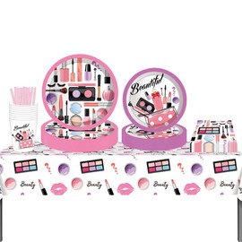 ZOOMPIL Spa Make Up Party Tableware, Spa Top Model Party Decoration Set, Spa Make Up Children's Birthday Decoration, Used for a Birthday Party, Party Decoration for 8 People