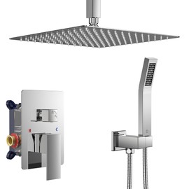 FORIOUS Shower Head System, 10 Inch Rain Shower Faucet Set with Handheld Spray Combo Rough-in Valve, Solid Brass Pressure Balanced Valve Trim Kit, Ceiling Mount, Chrome