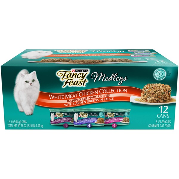 Purina Fancy Feast Wet Cat Food Variety Pack, Medleys White Meat Chicken in Sauce Collection - (12) 3 oz. Cans