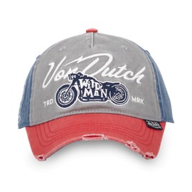 Von Dutch Unisex 100% Cotton Baseball Cap for Motorcycle Adjustable, Grey/Blue/Red