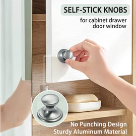 CcHhyyt 4 Pack Self-Stick Knobs Brushed Nickel Self-Adhesive Drawer Knobs Aluminum No Drilling Cabinet Handle Pull with Adhesive Grey Knob for Cupboard Fridge Dresser Window 4pcs (Grey,1-1/2”)