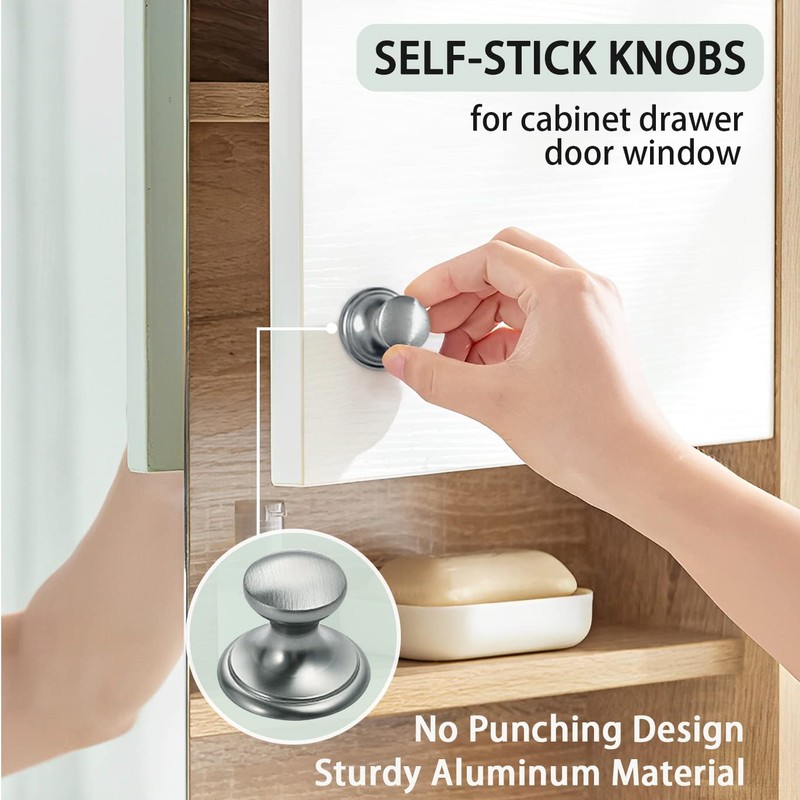 CcHhyyt 4 Pack Self-Stick Knobs Brushed Nickel Self-Adhesive Drawer Knobs