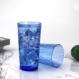 Yalin 24-Ounce Plastic Tumbler Acrylic Drinking Glasses, Reusable Plastic Cups, Stackable, BPA-Free, Shatter Proof, Dishwasher Safe, Set of 8 (Blue)