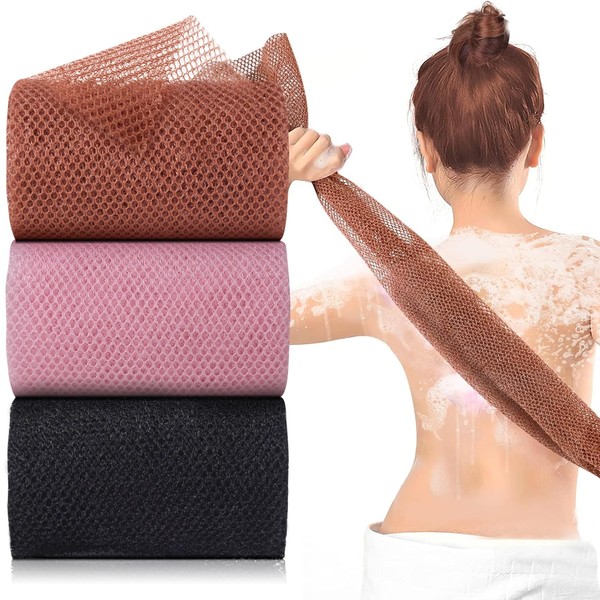 3Pcs African Exfoliating Net Sponges, Exfoliating Cloth Back Scrubber Long