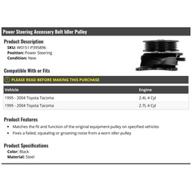 Marketplace Auto Parts Power Steering Accessory Belt Idler Pulley - Compatible with 1995-2004 Toyota Tacoma 2.4L 2.7L 4-Cylinder