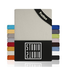 STUDIO Basic Terry Fitted Sheet 180 x 200 cm, Cotton Cuddly and Soft, Oeko-Tex 100, Brand Quality, Flat Sheet 180 x 200 cm for All Standard Mattresses up to 25 cm Height - Snow
