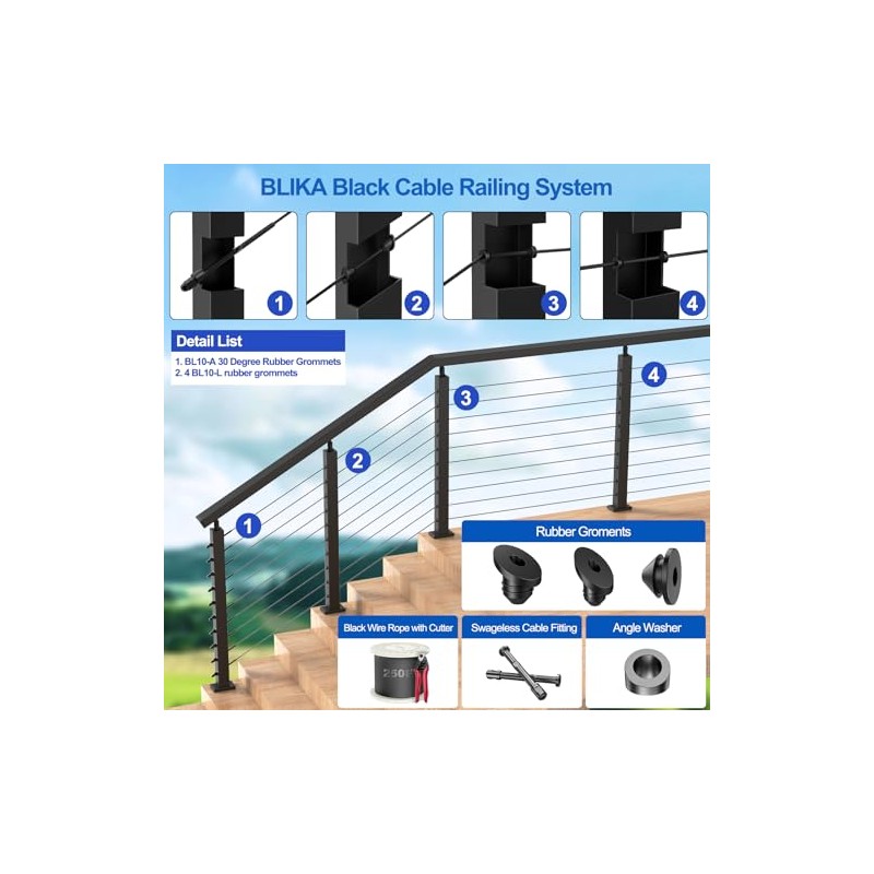 BLIKA 100 Pack Cable Railing Rubber Grommets for 1/8" 5/32"