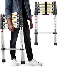 Escalera Telescópica Recta 3.9 Metros,Aluminio Extensible Escaleras Plegables para casa,10 Antideslizante Peldaños,escaleras de Aluminio para RV Techo