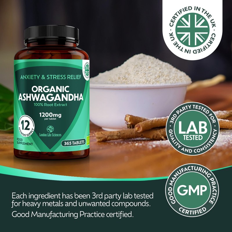 365 Tablets Ashwagandha 12:1 Extract 1200mg, 5% Withanolides Highest Concentration