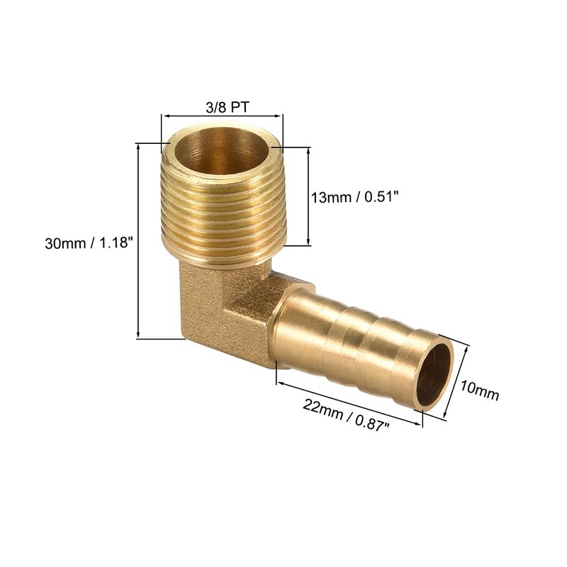sourcing map Brass Barb Hose Fitting, 90 Degree Elbow 10mm