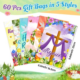Honeydak 60 Pcs Religious Easter Treat Bags Plastic Easter Candy Treat Goodie Cookie Bags Christian Cross Party Favors for Spring Sunday School Church Party Supplies