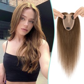 Benehair Hair Toppers for Women Real Human Hair 9 * 12CM Silk Base Hair Pieces No Bangs 150% Density Hair Topper for Thinning Hair 100% Remy Hair Pieces for Women Medium Brown 10 Inch
