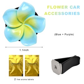 MUQIDA 2PCS Flower Car Air Vent Clips, Cute Flower Air Freshener Vent Clips with Aromatic Pad, Colorful Plumeria Air Conditioning Outlet Clamp Interior Decoration for Car Truck SUV (Blue+Purple)