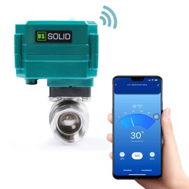 U.S. Solid 1" Smart Motorized Ball Valve - Remote App Mobile Control NSF Certified 304SS Electrical Ball Valve with Manual Switch, 5V DC USB Connection