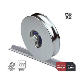 DOJA Industrial | Sliding Door Wheel | 2 Pieces | 60mm x 20mm | Steel | Sliding Gate Roller | Wheels for Sliding Doors | U Groove Bearings Wheels | Gate Bearing Roller | Pulley Track