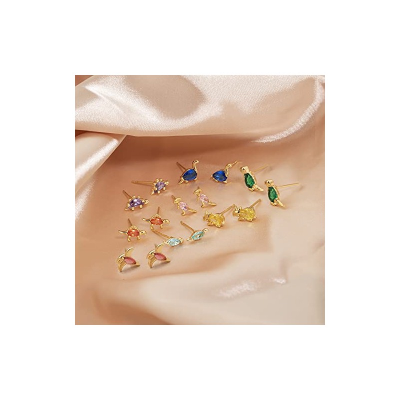 Cute Dinosaur Stud Earrings colorful Cubic Zirconia Tiny Animal Earrings