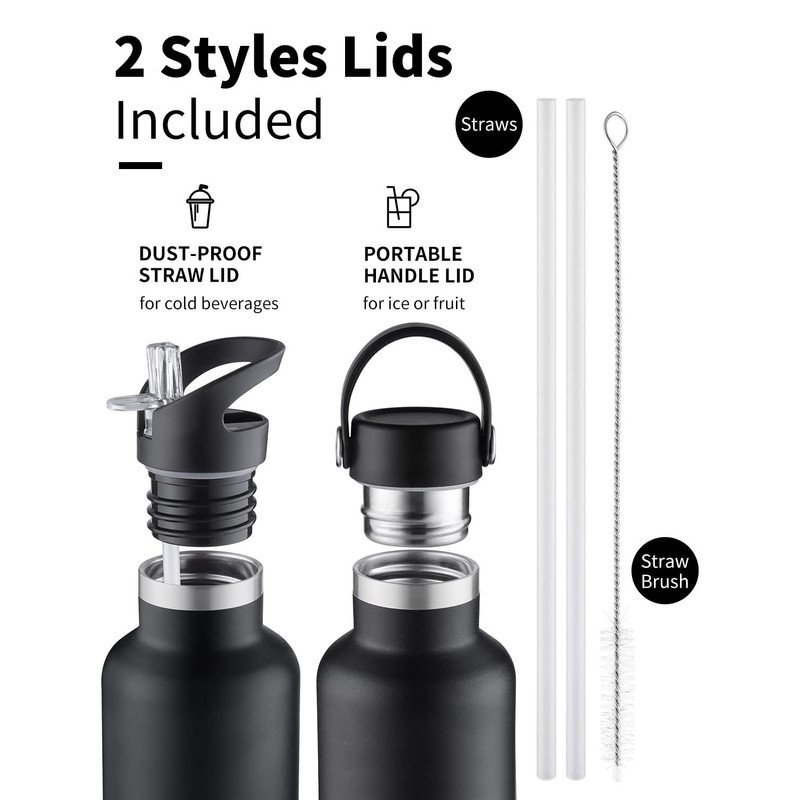 Sivaphe Insulated Water Bottle with Straw and 2 Lids Stainless