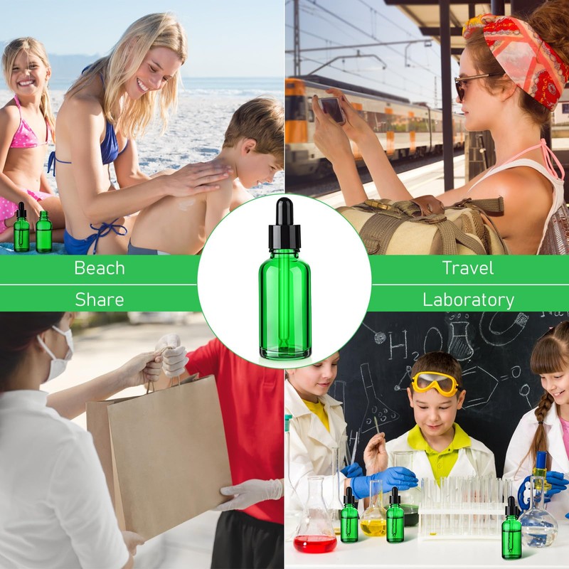 100 Pcs 1 oz Green Glass Dropper Bottles Bulk Empty