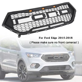 Black Raptor Style Front Bumper Grill Upper Grille for Ford Edge 2015 2016 2017 2018 Upper Grille With LetterColor: Grille-475-A-Kit