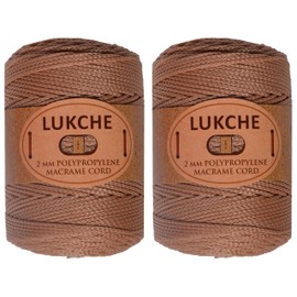 LUKCHE 2mm Polyester Macrame Cord 2 Skein (2x153 Yards) 100% Polypropylene Premium Macrame Rope, Colorful Yarn Crochet Macrame Bag Craft for Wall Hangers, Bags, Bottom Plates, Carpets (2 Camel Hair)