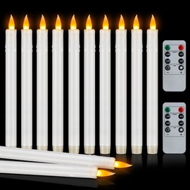 wemarry 12 Pcs Flickering Flameless Taper Candles, 10" Fake Taper Candles Battery Operated with Timer, Long Lasting-White Electric Led Candlesticks for Xmas Halloween Wedding Home Décor