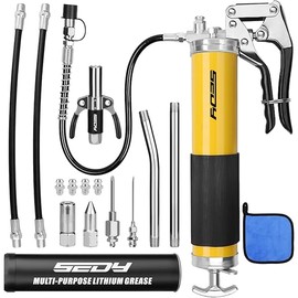 17-Piece Heavy Duty Grease Gun Kit: 14oz Grease Tube Flexible Hose Bearing Grease Pump 8000 PSI Pistol Grip Grease Guns Tool Marine Durable Connectors Adapters Extension Tubes Nozzle Easy Operation