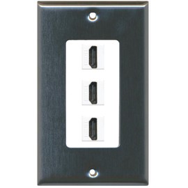 RiteAV - 3 Port HDMI 2.0 Decorative Wall Plate (Stainless Steel & White)
