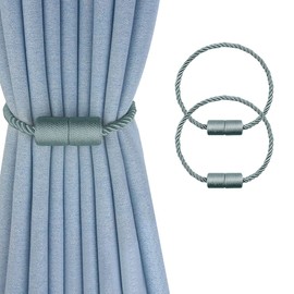 XDerlin Paquete de 2 alzapaños magnéticos fuertes para cortinas decorativas para exteriores, modernos alzapaños hechos a mano, alzapaños decorativos para cortinas, color gris y azul