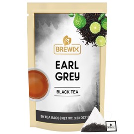 BREWIX, Earl Grey Black Tea (50 Pyramid Tea Bags) Black Tea with Bergamot | Gluten Free, Energizing & Caffeinated | Sugar-Free, High Caffeine | Gourmet Tea