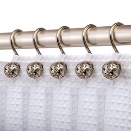 Utopia Alley Shower Rings, Hollow Ball Shower Curtain Hooks for Bathroom, Rust Resistant Shower Curtain Hooks Rings, Set of 12 (Brushed Nickel)