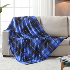 SOCHOW Flannel Fleece Blanket 127cm×150cm, All Season Plaid Blue Blanket for Bed, Couch,Car