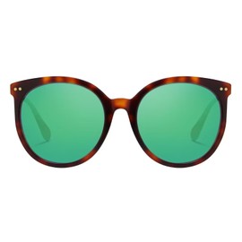 DUCO Oversized Polarized Sunglasses Womens Trendy Mirrored Shades Retro Round Vintage Light Weight UV400 Sun Glasses W016 (27-Tortoise Frame Revo Green Lens)