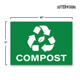 Compost Stickers, Self Adhesive Weatherproof Vinyl Stickers, Green, 7" x 10" (Pack of 4)
