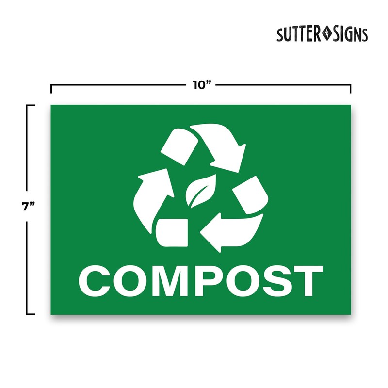 Compost Stickers, Self Adhesive Weatherproof Vinyl Stickers, Green, 7" x