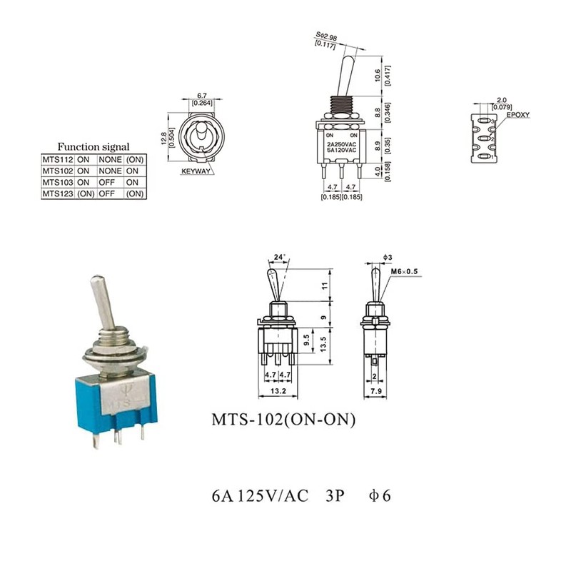 KKHMF 10pcs AC 3A/250V 6A/125V On/Off MTS-102 Mini 2 Position
