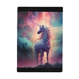 GLUDEAR Colorful Lighting Unicorn Print Kids Wallet for Boys Girls Teens Trifold Canvas Wallet for Men with Cash Pocket and Card Holders