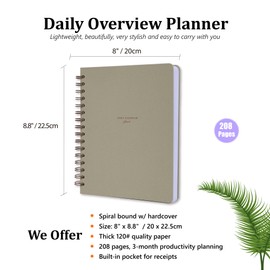 Daily Productivity Planner with Monthly View - Large 3-Month Dashboard Desk Pad for Time Management, Mindfulness, Self Care, Goal Setting, To Do List - Hard Cover Wire-bound
