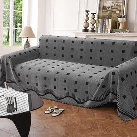 Akpgq Boho Anti-Slip Couch Cover Soft Pet-Friendly Sofa Cover for Dog Chenille Waterproof Couch Cover Multi-use Furniture Protector Cover Washable (XGDD-Grey, 91"*134")