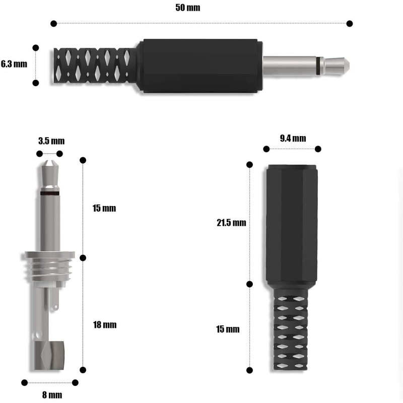 RUNCCI-YUN 40-Pack TS Mono Male Plug 1/8" 3.5mm Solder Type