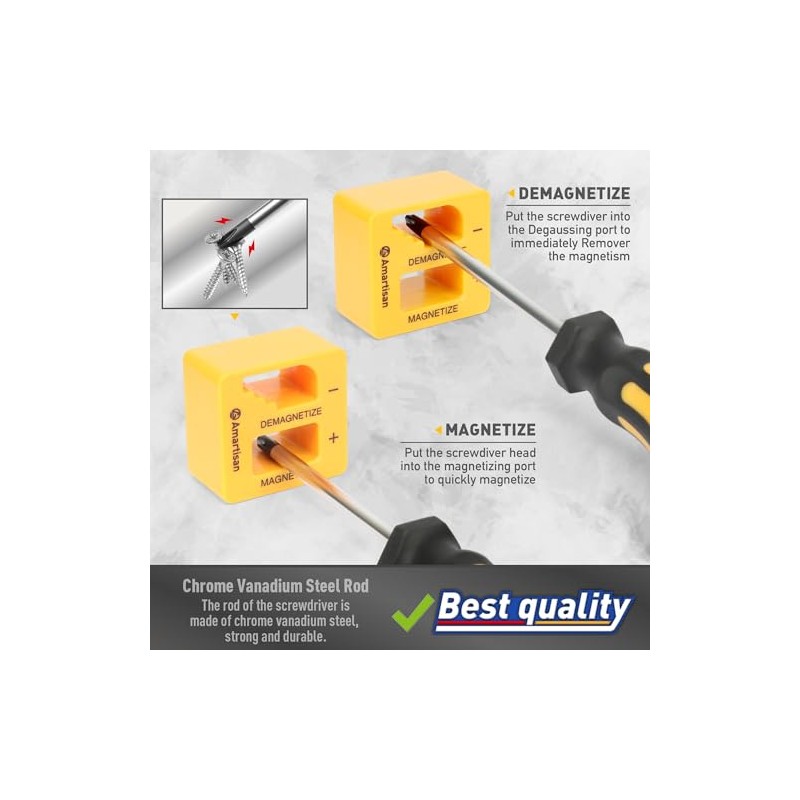 Magnetic Screwdrivers Set with Case, Amartisan 43-piece Includs Slotted, Phillips,