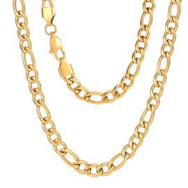 VEXXS Figaro Chain, 18K Real Gold Plated Figaro Cuban Link Chain for Men, Durable No Color Fading Figaro Gold Chain 6mm 8mm Men’s Gold Chain Necklace (8mm-18K Gold, 20 inches)