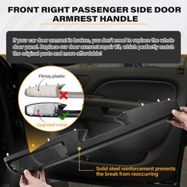 80994 Front Passenger Side Door Armrest Handle Compatible with 2010-2014 Chevy Avalanche Silverado Suburban Tahoe & GMC Sierra Yukon, Front Right Side Door Arm Rest with Door Release Handle, Black