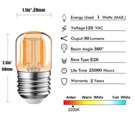 T28 1W Mini Tubular LED Bulb, Low Watt Light Bulb 10 Watt Incandescent Equivalent, 2200K Ultra Warm White E26 Medium Base,Edison Style Filament Amber Tube Light Bulb,100LM- 4PCS(Amber Glass)