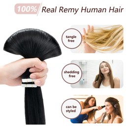 MY-LADY Tape In Hair Extensions Human Hair 14 Inch Jet Black 50g 20pcs Seamless Invisible Rooted Double Sided Tape In Remy Hair Extensions
