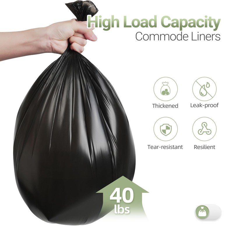 AKIMRABY Commode Liners with Absorbent Pads, 100 Bags & 40